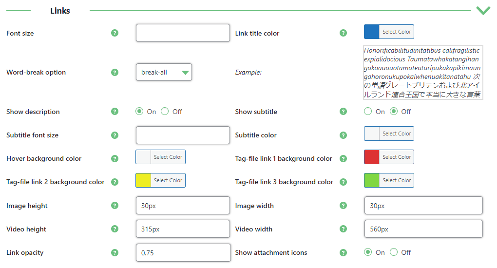 Links appearance settings - WordPress Content Curation Plugin