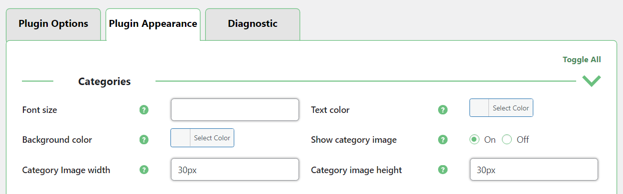 Plugin appearance settings - Content Curation Plugin