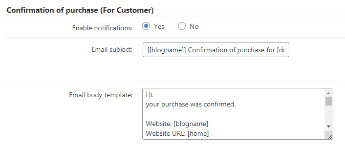 Email template for 'Confirmation of purchase (For Customer)' - Paywall Plugin WordPress