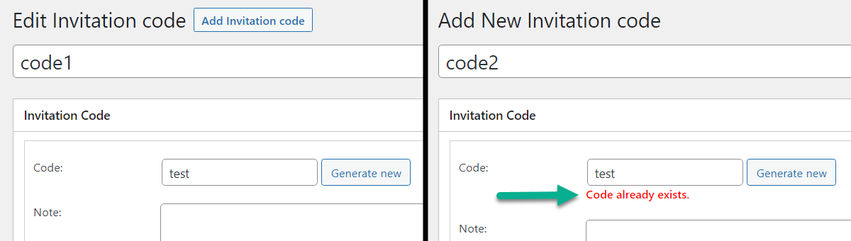 Attempt to create repeated invitation code - Restrict Content Plugin