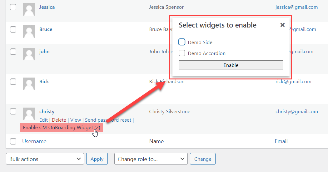 Enabling dismissed widgets for specific users - Website Guided Tour Plugin