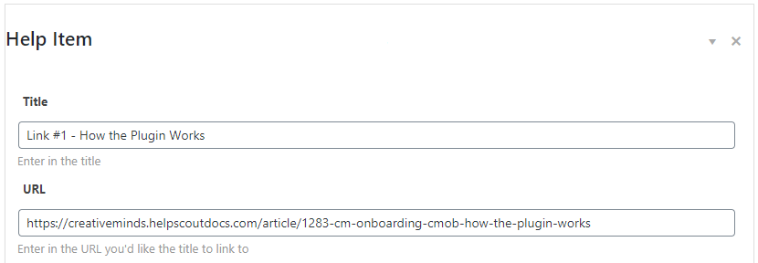 Example of adding a help item as a link - Website Guided Tour Plugin