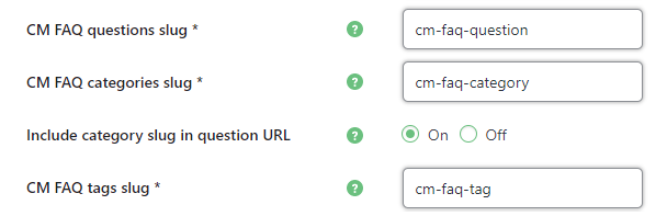 Slug options - FAQ Search WordPress Plugin
