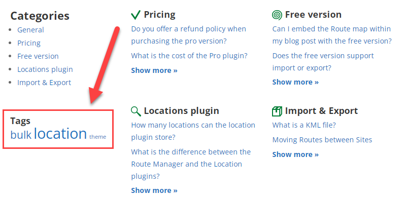 Example of the tags cloud - Best FAQ Plugin WordPress