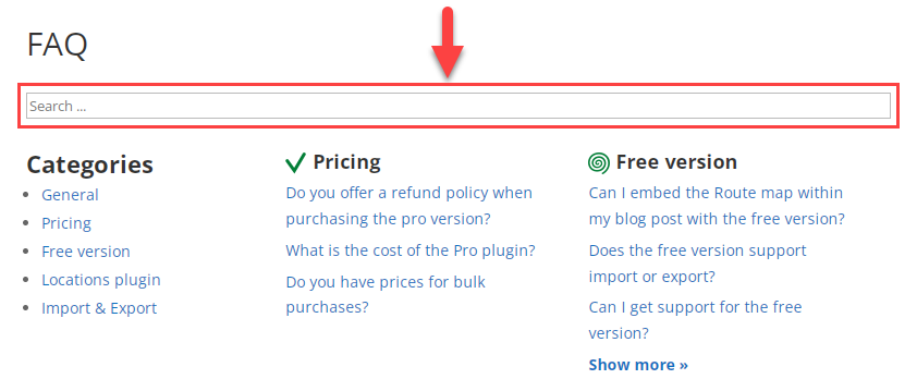 Search bar on the front-end - FAQ Search WordPress Plugin