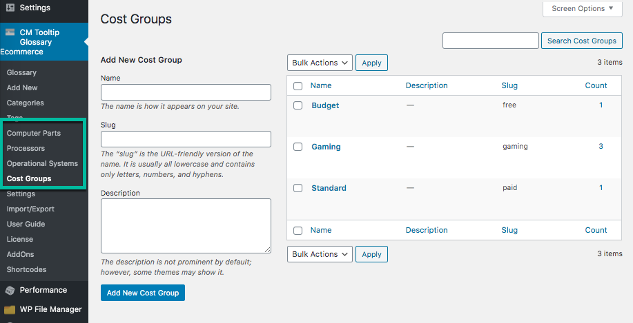 Manging custom taxonomies - Wiki WordPress Plugin