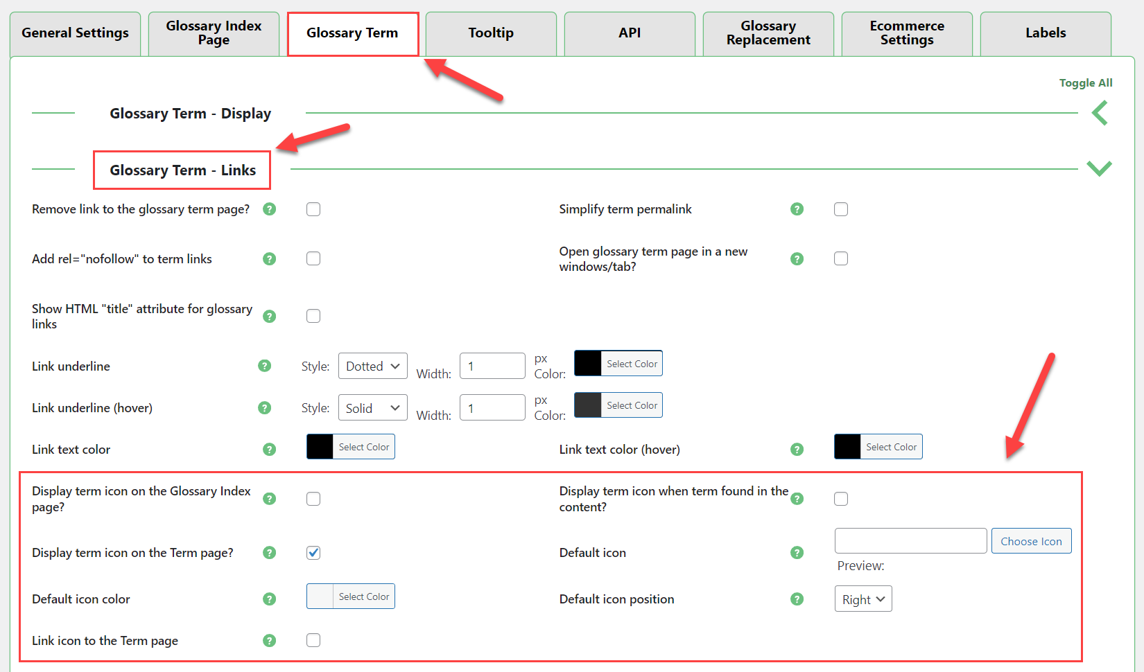 Icon settings - Wiki WordPress Plugin