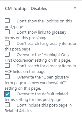 Overriding global settings - Glossary Plugin WordPress