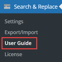 User Guide page - WordPress Plugin Search and Replace