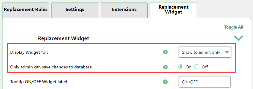 Enabling the widget button - WordPress Plugin Search and Replace