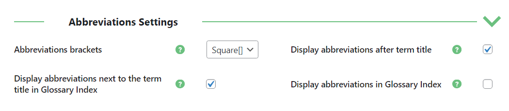Abbreviations settings - Tooltip Plugin WordPress