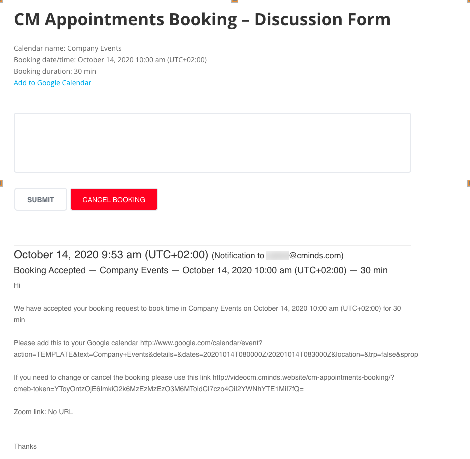 Discussion form - Booking Plugin WordPress