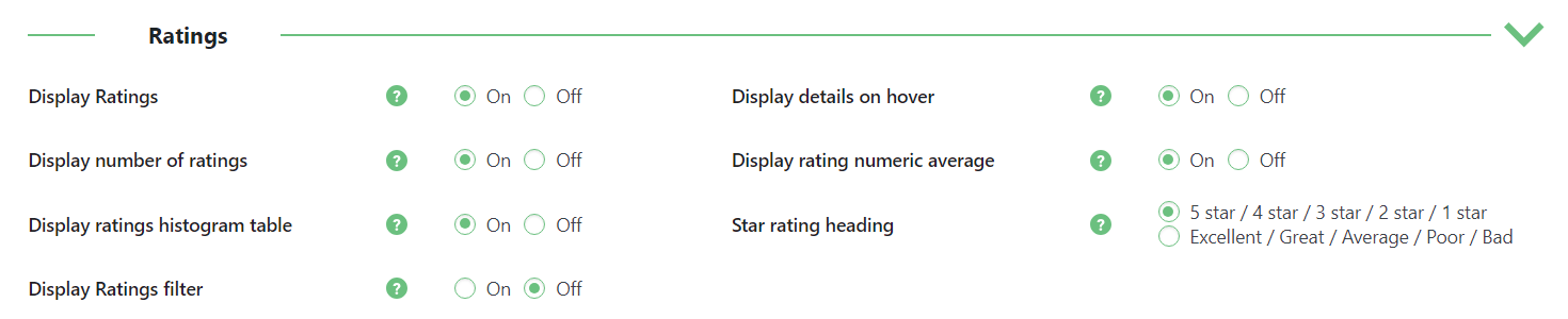 Ratings settings - Product Review WordPress Plugin