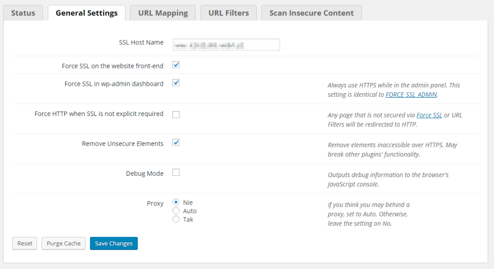 General settings tab - HTTP to HTTPS WordPress Plugin