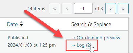 'Log' link - WordPress Plugin Search Database and Replace