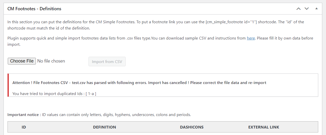 Warning for duplicate footnote IDs - WordPress Reference Plugin