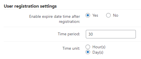 User registration settings