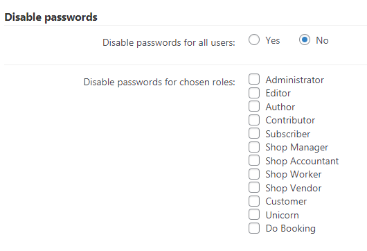 Disabling passwords - 2 Factor Authentication for WordPress