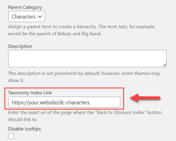 Specifying custom backlink - Tooltip Plugin WordPress