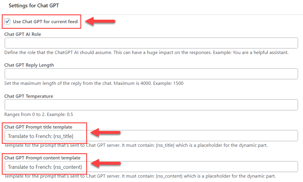 Overriding global plugin settings for ChatGPT integration - RSS Importer WordPress