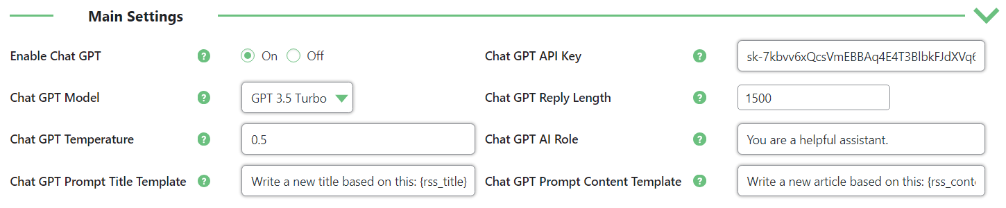 Editing ChatGPT integration settings - WordPress RSS Multi Importer Plugin