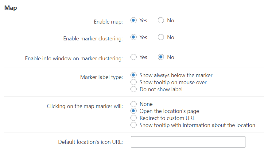 Map settings - Store Locator WordPress Plugin