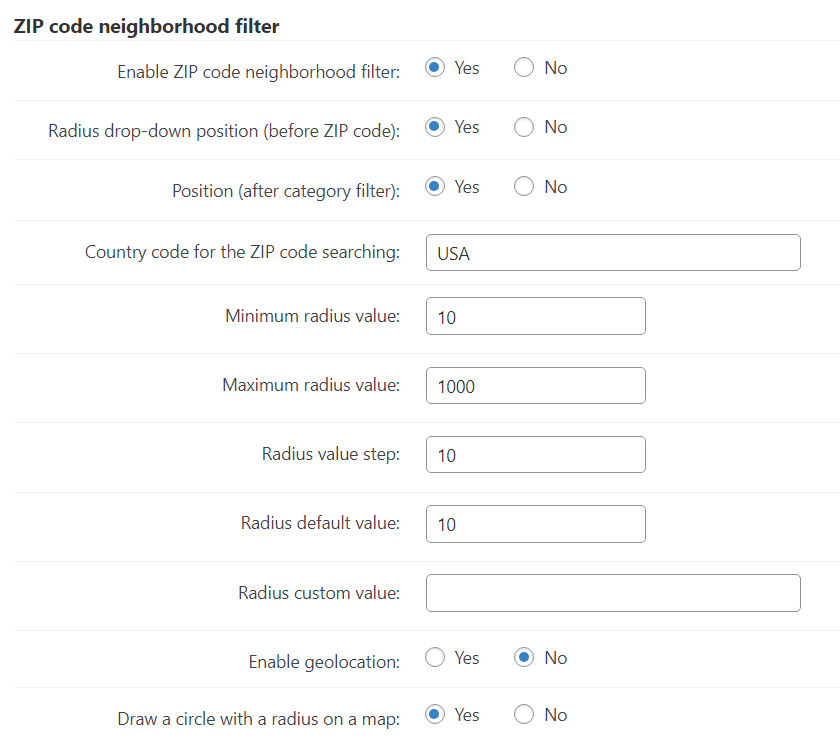 Zip code neighborhood filter settings - WordPress Interactive Map Plugin