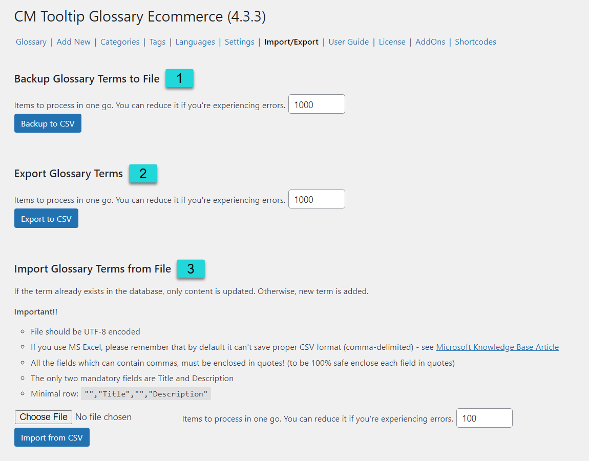 Import and export settings - WordPress as a Wiki