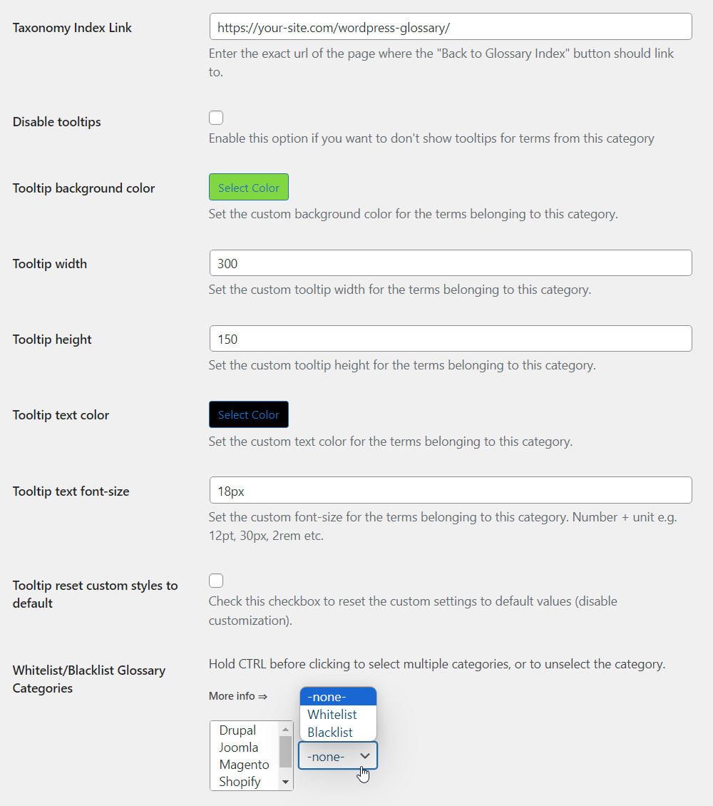 Category settings - WordPress as a Wiki