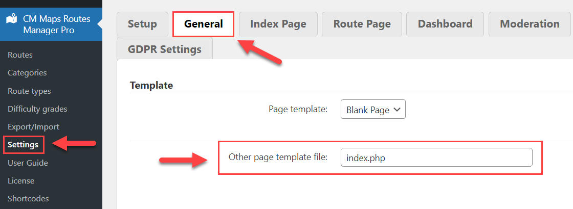 Specifying custom template file - Route Display WordPress