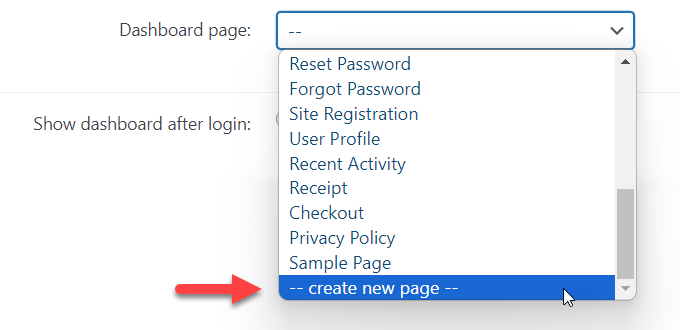 Choosing dashboard page - Content Gate