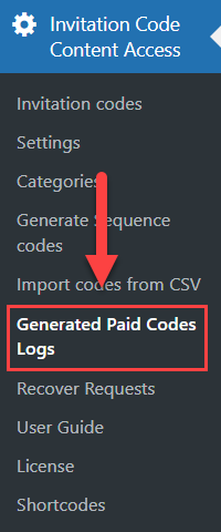 Generated paid codes logs menu item - restrict content plugin