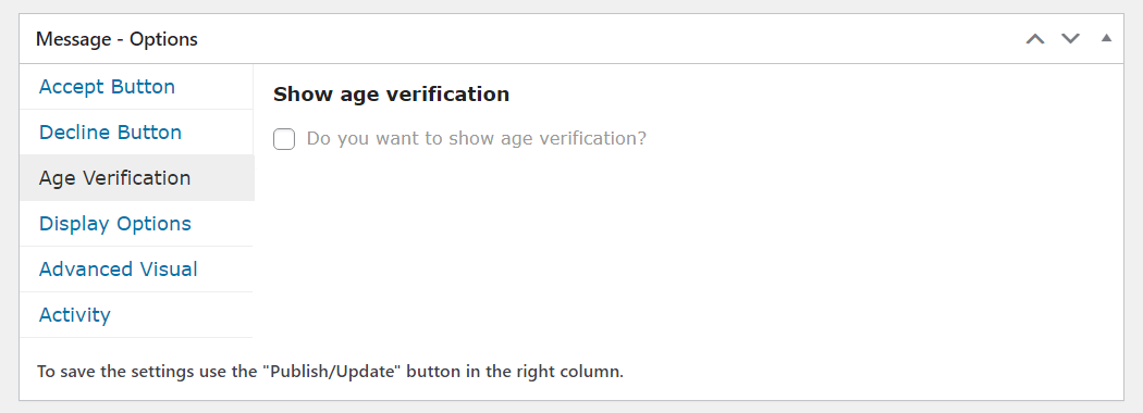 Age verification settings - WordPress Plugin Legal Disclaimer