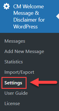 Navigation to the plugin settings - WordPress Cookies Notification Popup