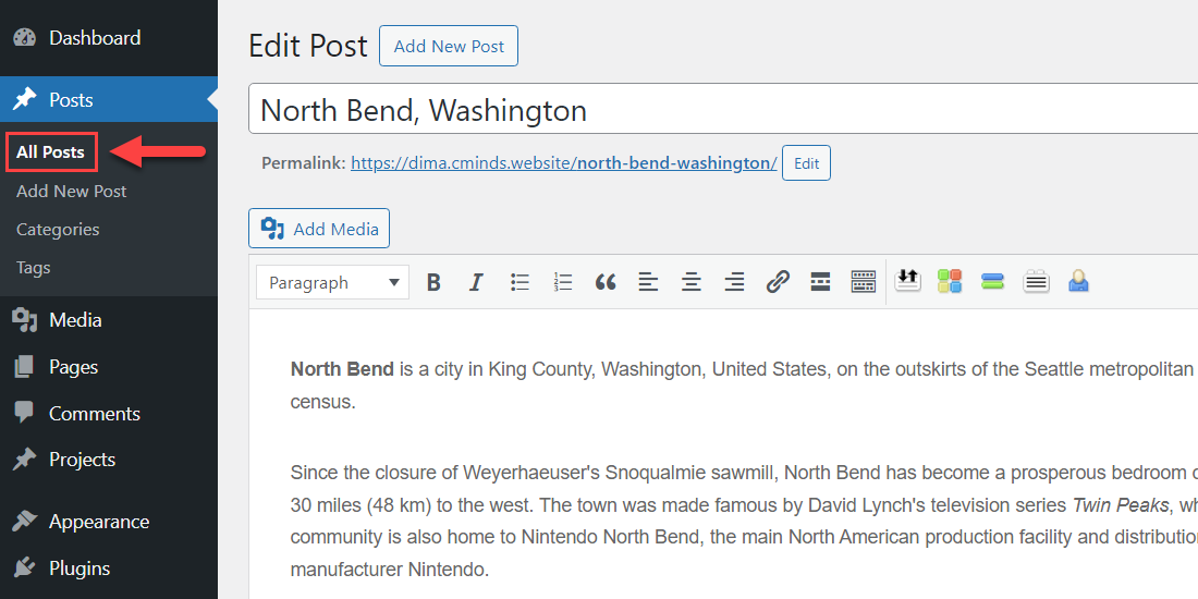 Editing the post - WordPress Citation Plugin