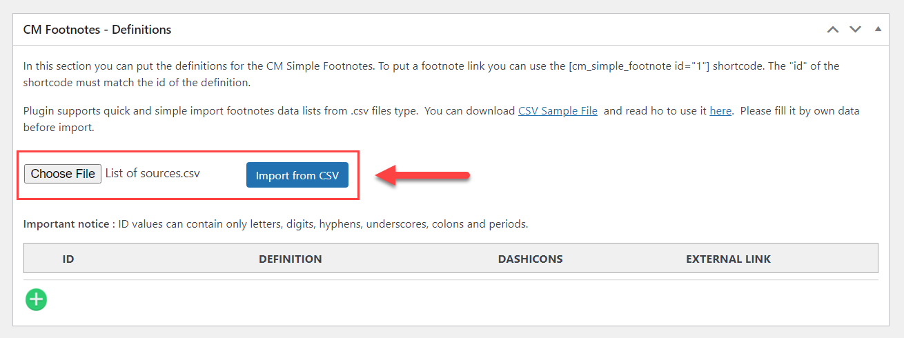 Importing footnotes from CSV - WordPress Reference Plugin