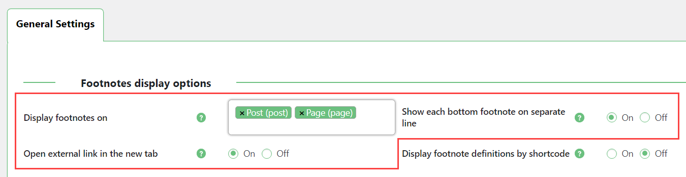 Footnotes display options - WordPress Citation Plugin