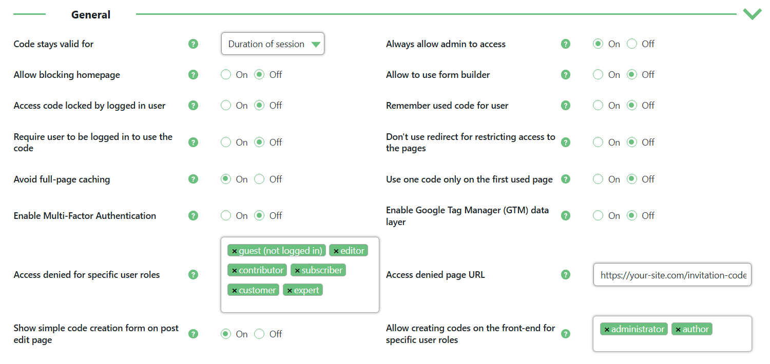 General plugin settings - WordPress Content Restriction