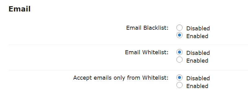 Email settings - WordPress Email Blacklist Plugin
