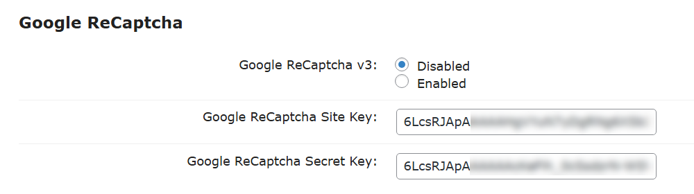 Google ReCaptcha settings - WordPress Block Domain Registration