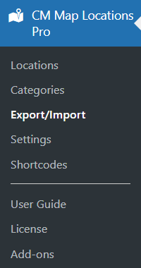 Export/import dashboard - Google Maps WordPress Plugin