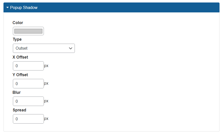 Popup Shadow settings - WordPress Popup Form