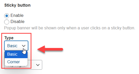 Choosing the sticky button type - Best WordPress Popup Plugin