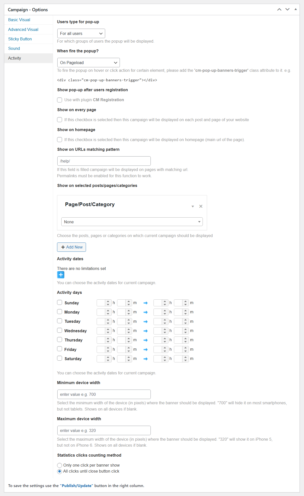 Popup Activity settings - WP Popups