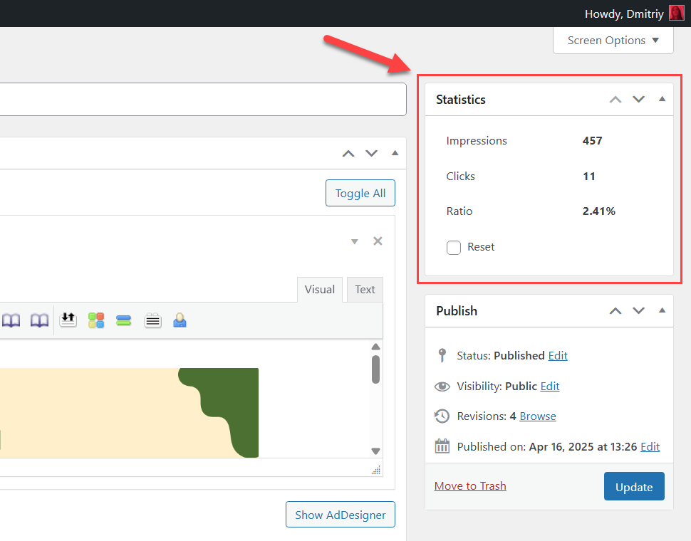 Metabox for tracking statistics - WP Popups