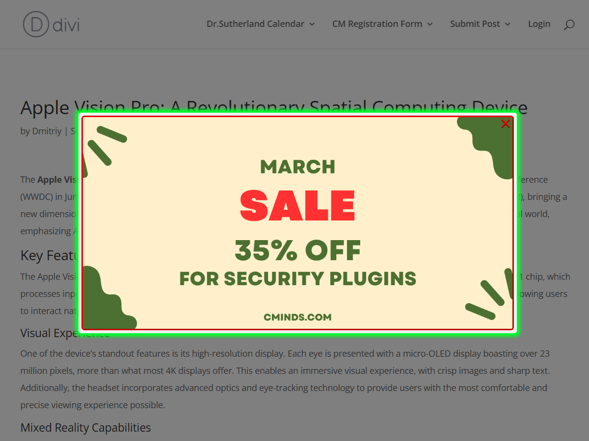 Example of the popup shadow - WordPress Popups