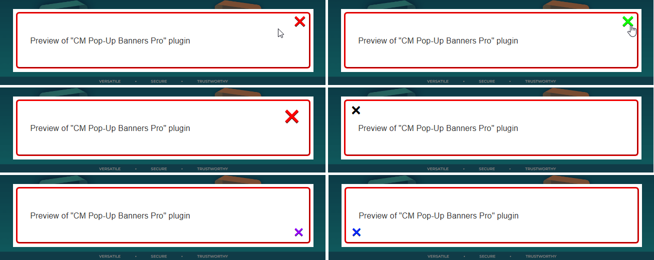 Examples of close buttons - Popup Campaign Plugin