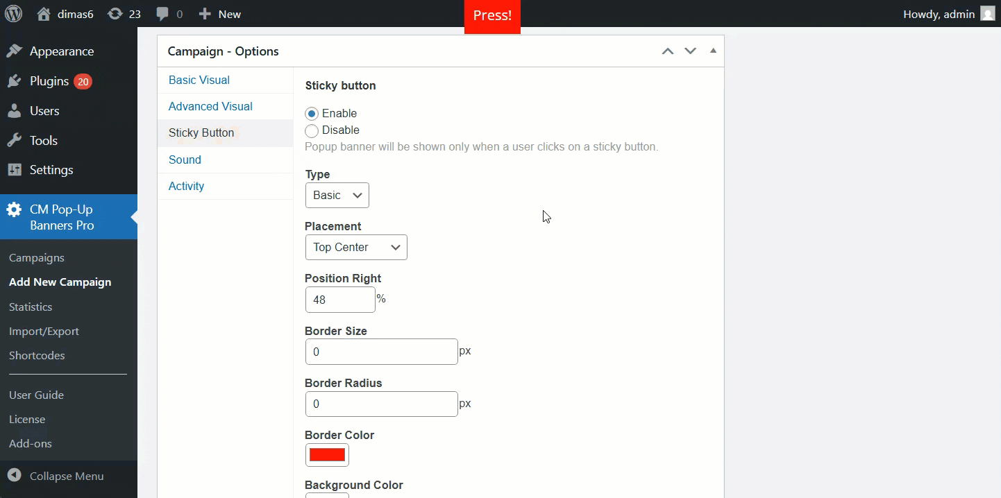 Live preview - WordPress Plugin Popup