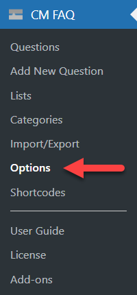 Navigation to the plugin options - FAQ Plugin WordPress