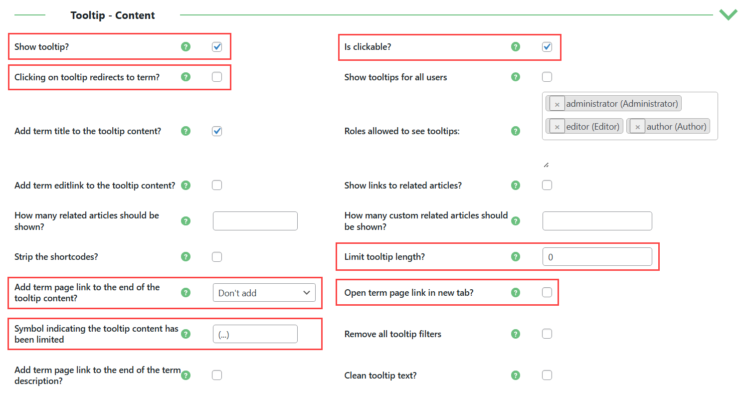 Tooltip content settings - Tooltip WordPress Plugin